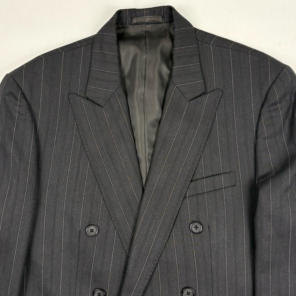 Bespoke VTG Y2K Loro Piana Super 120s K. Ratan DB Blazer 40R Charcoal Pinstripe - Picture 6 of 15